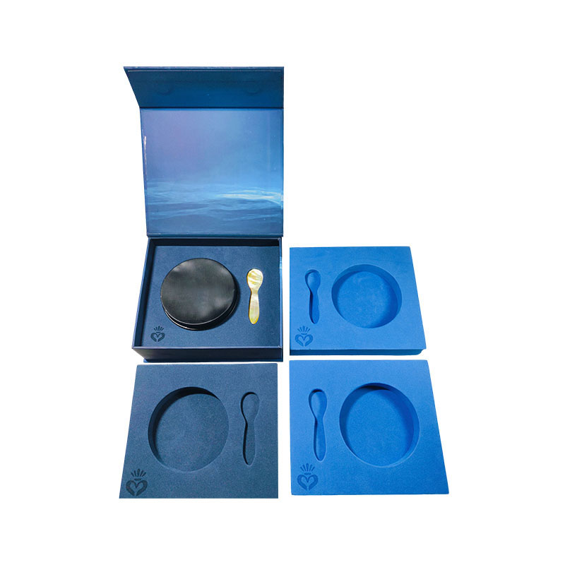 EVA Foam Source Factory Supplies Dark Blue Foam Lined Cosmetic Inner Box High Density Shockproof Packaging Foam